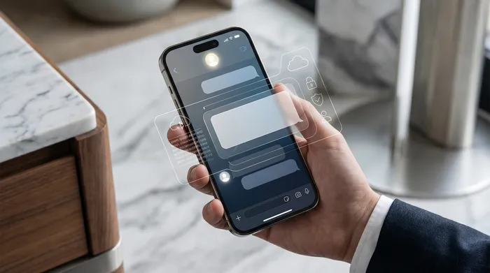 Un smartphone așezat pe un birou lângă un laptop, afișând pictograme de geolocalizare digitale în realitate augmentată.