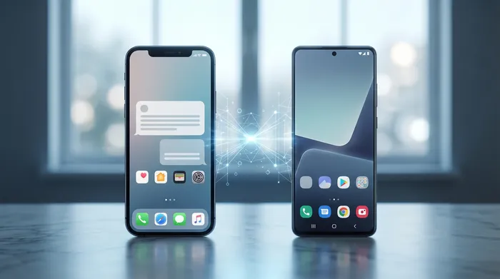 Un smartphone cu cartele SIM digitale sub formă de hologramă, simbolizând securitatea datelor și stocarea în cloud.